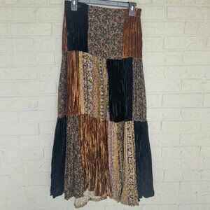 Vintage-Style Velvet Patchwork Maxi Skirt